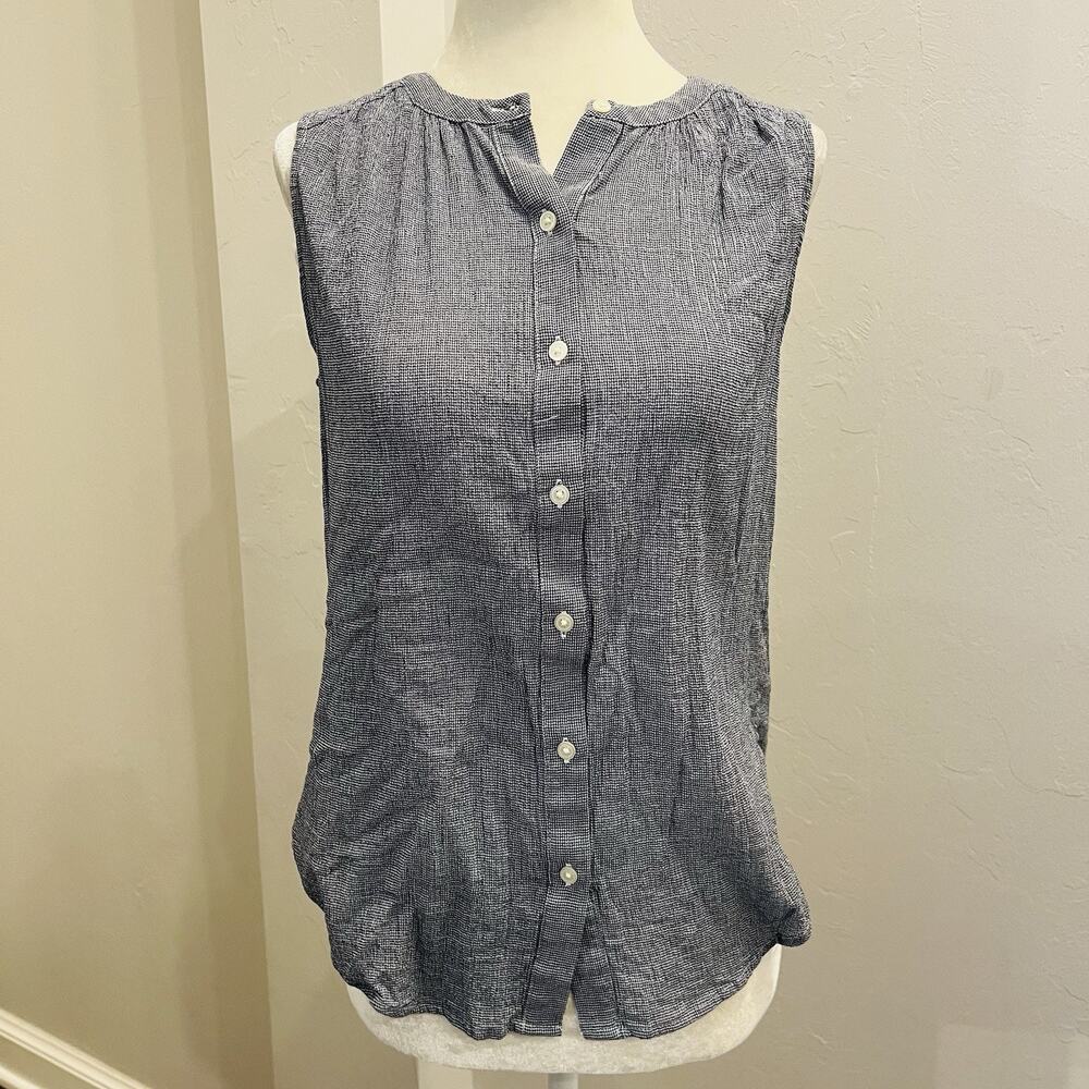 LOFT Womens XS Shirt Tank Top Blue Button Sleeveless Curve Hem Cotton (A0127)